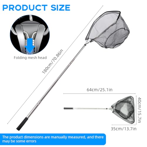 Image of Proberos 70 Inch Foldable Fishing Net with Extendable Aluminum Handle, Lightweight Portable Landing Net for Trout, Carp, Bass (Up to 2.5 kg), Ideal for Pond, River, Bank Fishing Accessories