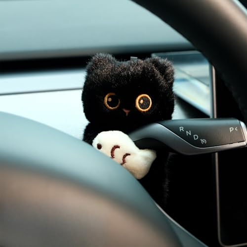 Car Gear Shift Cover - Cute Plush Cat for Electric Vehicle Steering Column Shift Guard Decoration Kawaii Auto Interior Ornament (Black Cat)