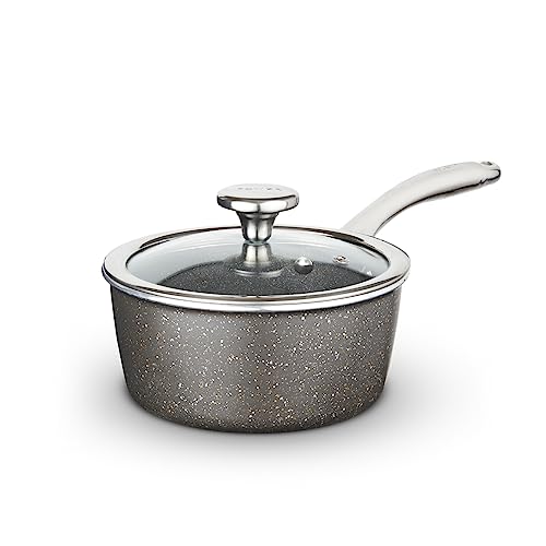 Tower Cerastone Pro 20cm Forged Aluminium Saucepan with Tempered Glass Lid, Non-Stick Coating, Graphite