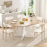 Zevemomo 43'-59' Expandable Round Dining Table, Extendable Dining Room Table for 4-6, Oval Tabletop with Removable Leaf, Trestle X-Shaped Base & Metal Track for Dining Room, Living Room-Oak