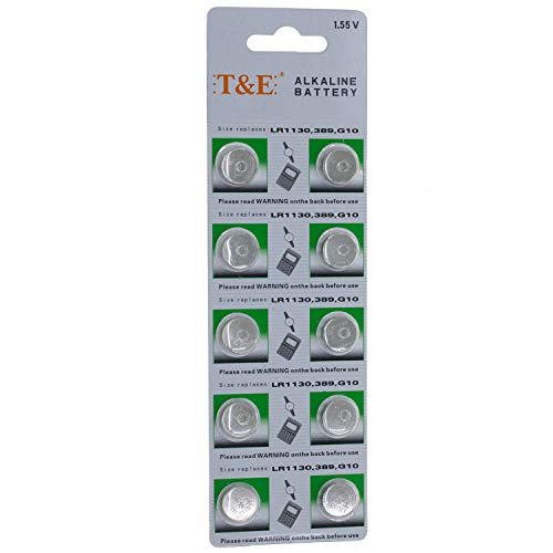 10 x T&E pilas de botón AG10, 389, LR-1130 - Blister de 10 Pilas Cover