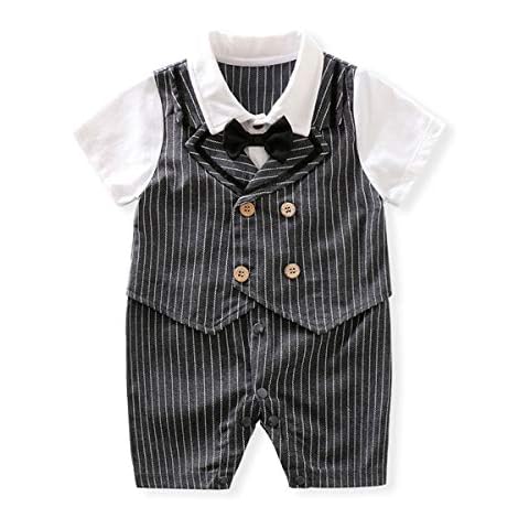 Baby Boys Romper Gentleman Toddler Tuxedo Onesie Formal Outfits Waistcoat Shirt Black Bowtie 12-24 Months/90 Cover