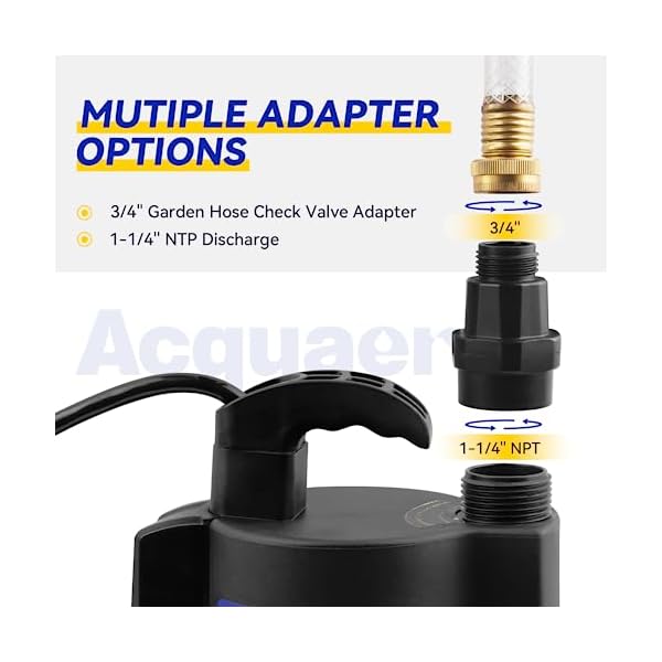 Acquaer 13 hp automatic submersible water pump 115v sump pump with 34 garden hose check valve adapter2160 gph high flow water removal for swimming pool cover hot tubs flooded house basement  urban country home decor