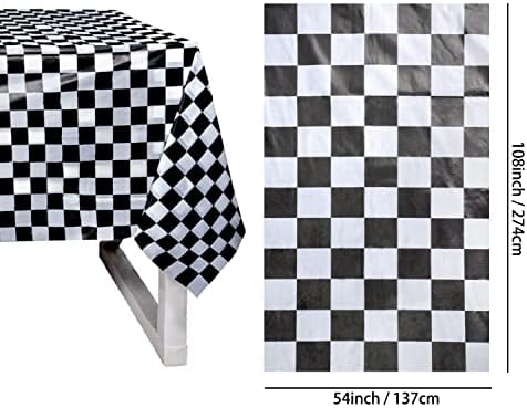 Euvoym Checkered Pennant Banner Racing Flag Party Flag Banner with Checkered Tablecloth for Racing Theme Party Decoration