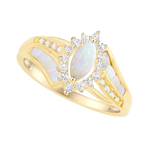 Tirafina 14K Gold over Sterling Silver Lab Created Opal and Lab Created White Sapphire Marquise Ring
