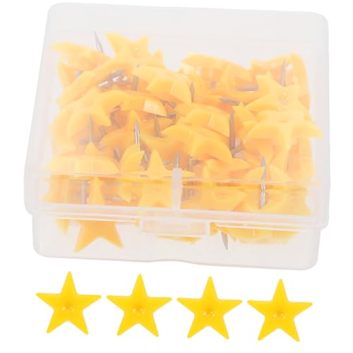 FUNOMOCYA 50 Piezas Alfileres Lindo Alfileres De Cabeza De Estrella Tachuelas para Colgar Alfileres De Papel Alfileres De Corcho De Estrellas Alfileres Coloridos El Plastico Yellow