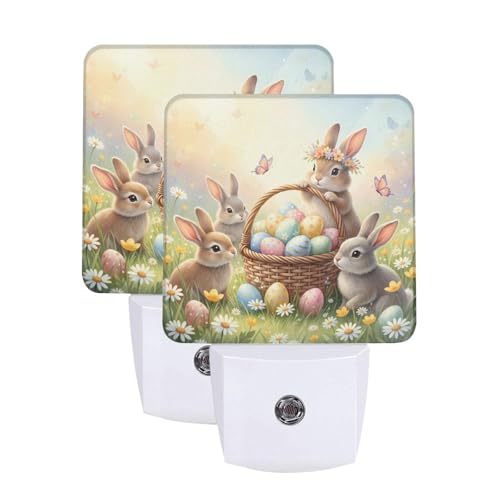 Image of Futterya Plug-in LED Night Light, Watercolor Easter Bunnies Set of 2 Dusk-to-Dawn Auto Sensor Decor Lamp