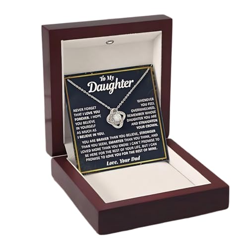 Daughter Gifts from Dad,To My Daughter Necklace From Dad,Birthday Gifts from Father, White Gold Necklace Cubic Zirconia stone With Luxury wooden box3