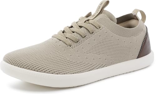 WHITIN Mens Wide Toe Box Casual Dress Sneakers Knit Mesh Fashion Shoes Size 11 Zero Drop Oxfords Work Office Walking Lightweight Zapatos Casuales Hombre Khaki 45