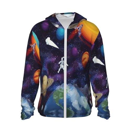UPF 50+ Sun Protection Hoodie Rash Guard Long Sleeve Sun Shirt Rocket Astronaut UV Shirt Full Zip Jacket