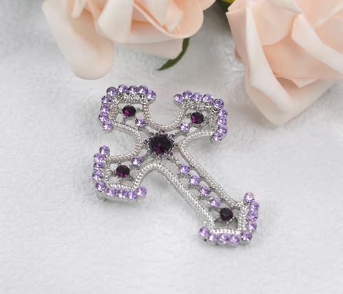Image of Gyn&Joy Sparkle Crystal Rhinestones Holy Cross Brooch Pin Jewelry For Women Men