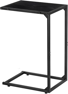 melos C Shaped End Table, Snack Side Table, C Tables for Couch, Couch Tables That Slide Under, for Living Room, Bedroom, Black