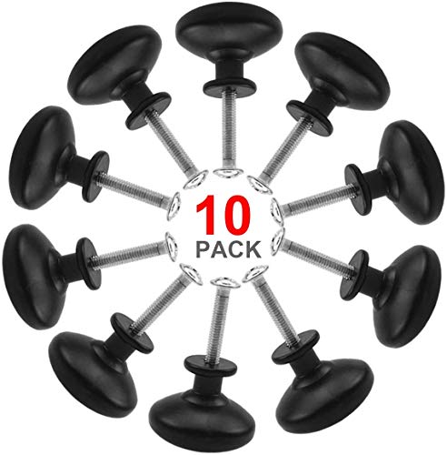 Hqdeal 10Pcs Matted Black Cabinet Knobs, Round Mushroom Drawer Knobs, 30Mm Aluminum Alloy, Drawer Pull Handle, Cabinet Knobs, Door Pulls With Screws For Cupboard Wardrobe Furniture - Single Hole #TOP2