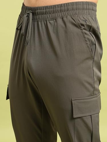 Image of TECHNOSPORT Men's Regular Fit Mid Rise Polyester Solid Cargos for Activewear, Regular Use and Quick Dry