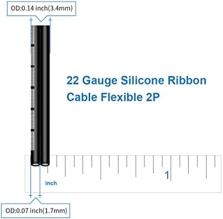 BNTECHGO 22 Gauge Silicone Ribbon Cable Flexible 2P Black 50 ft Flat Cable 22 AWG Strand Wire