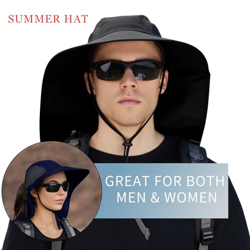 Chapéu de sol para homens e mulheres com aba de pescoço, FPS 50+ chapéus de pesca com proteção UV, c