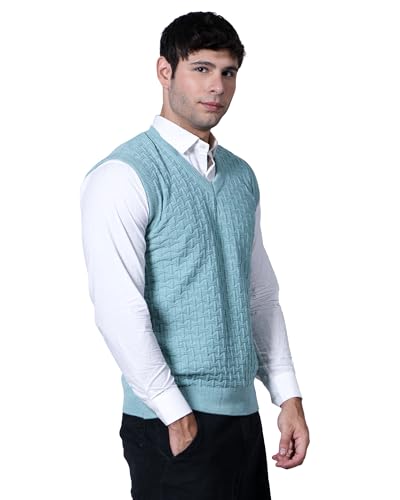 Image of Men Woolen V-Neck Solid Plain Design Sleeveless Pullover Heavy Rainbow Fabric Winter Wear Pure Wool Cardigan for Men Fully Warm Pullover Free Sizes