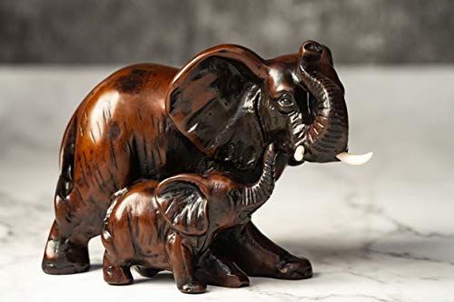 Iyara Craft Resin Feng Shui Elephant Statues-Decorative Elephant Family Statues - Ideal For Modern & Rustic Settings - Mother And Child Of Elephant Figurine Statue Sculpture Elephant Gifts For Women. #TOP1