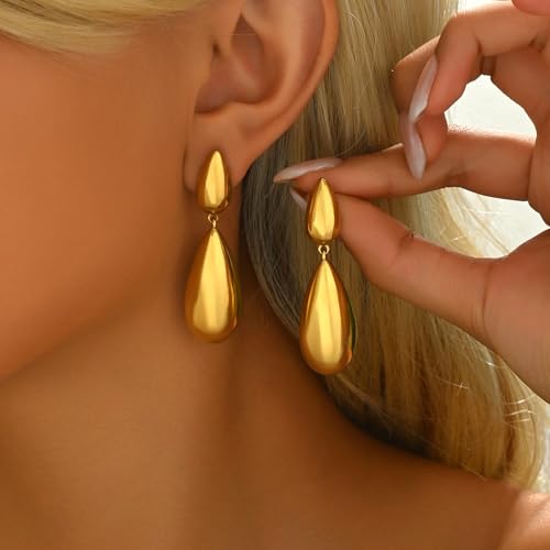 Gold Chunky Earrings for Women 18K Gold Plated Waterdrop Earrings Hypoallergenic Lightweight Teardrop Drop Dangle Earrings Fashion Jewelry4