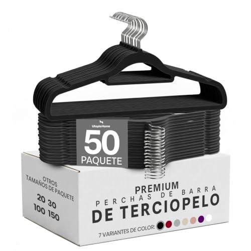 Utopia Home Perchas De Terciopelo - Perchas Para Trajes De Terciopelo Con Tie Bar - Antideslizantes Negro, Paquete De 50