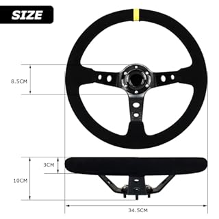 Acclcors Universal Racing Steering Wheel, Gaming Steering Wheel 350mm/14inch 6 Bolt Grip Suede Deep Dish with Horn Button for Racing/Rally/Motorsport/Car Sim Driving (Black)