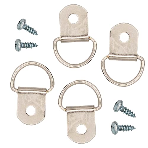 Image of 26mm x 35mm Zinc-Plated D Ring Picture Hanger - Pack of 10 with Screws for Picture Frames & Mirrors