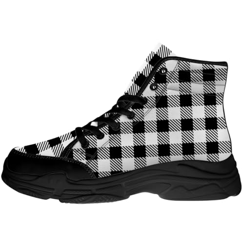 Men's Women's Buffalo Plaid High Top Sneakers,Lace-up Canvas Platform Shoes,Gifts for Her Him