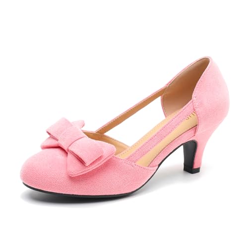 LIURUIJIA Women's Slip On Bow Kitten Heels Cutout Pumps Vintage Retro Low Heel Casual Dressy Shoes for Wedding Work Party Pink Velvet 10.5