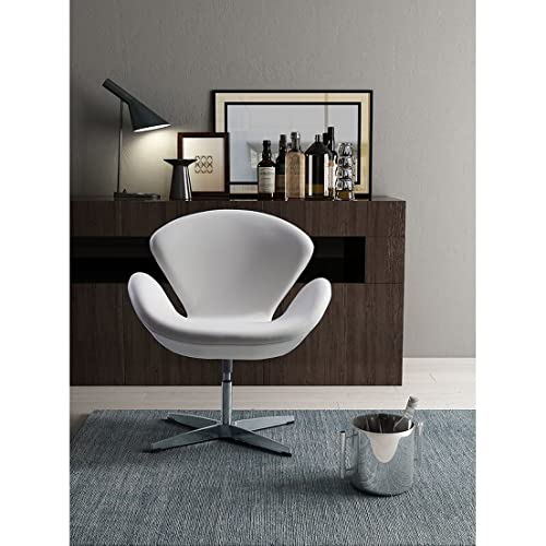 Image of Modern Swivel Lounge Chair with Hydraulic Lift for Home Office Hotel Cafe (White, Faux Leather)