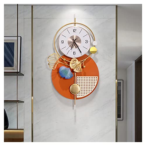 Grande horloge murale 3d orange en fer forgé créative et silencieuse pour salon