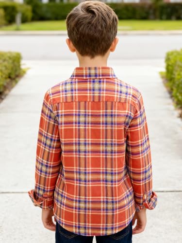 Image of Yoimira Boys Flannel Shirts Kids Long Sleeve Plaid Tops Casual Button Down Shirt Western Plaid Jacket