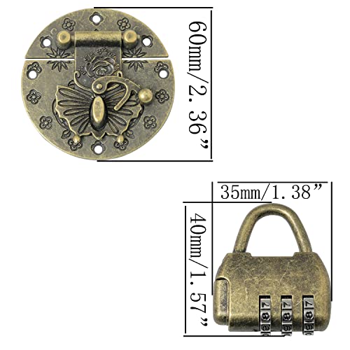 Image of Vintage Password Padlock Antique Bronze Zinc Alloy Lock Latch Hasp for Jewelry Box, Cabinet