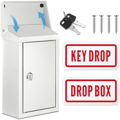 Yaocom Metal Mount Wall Donation Box Key Lock Money Cash Drop Box with ...