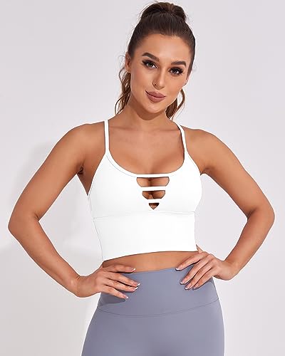 Image of AngiMelo Longline Sports Bras for Women High Support Strappy Push Up Workout Tops Built in Bra Padded Crop Yoga Tank Top