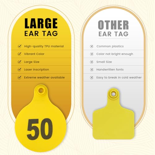 KHEARPSL Etiquetas auriculares de gado grandes, etiquetas de orelha de gado numeradas 01-50 etiqueta