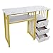 BuufuS Marbling Texture Manicure Table, 3 Drawers Manicure Desk Steel Frame Utility Nail Tech Desk with Black Foot Pads for Living Rooms Commercial Nail Salons(Gold White)