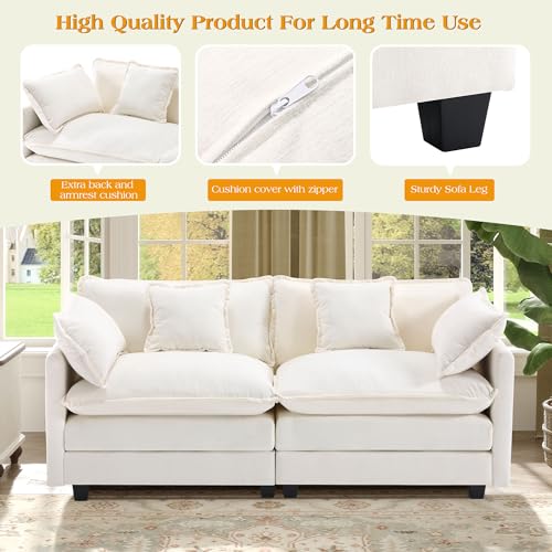 Image of 77.6 inch Modular Sectional Sofa,Loveseat Couch for Living Room, Modern Deep Seat Sofa 2 Seater Chenille Fabric Comfy Cloud Couches with Throw Pillows for Apartment,Small Spaces