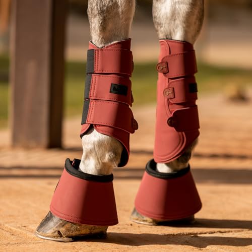 Botas protectoras de piel sintética Horze Noir para caballos con acabados de alta resistencia rojo 4