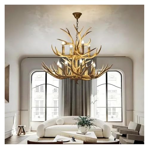 LYMSXAZOU Antler Deer Chandelier, Rustic Farmhouse Hanging Light Fixture for Living Room, Loft, Creates Cozy Ambiance