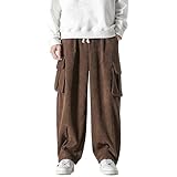 Herren Cordhosen Kordelzug Taille weites Bein Hose mit Taschen Casual Baggy Pants. Die Cordhose Tunnelzug Taille weites Bein Hose mit Taschen für Männer, gibt Ihnen einen einfachen und lässigen Look im Frühjahr oder Winter.