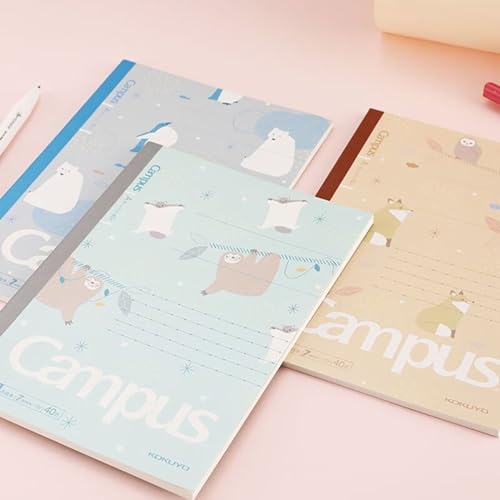 Image of KOKUYO Composition Notebooks, 3 Pack Campus B5 Comp Book with Dotted College Ruled, 40 Sheets, School Lined Notebook in Mofu Animal, Cute Journal for Women Girls Work Study Note Taking