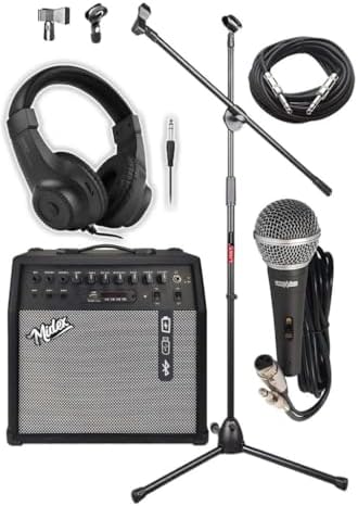 Midex MGA-50-PAK Elektro Gitar Amfisi 50 Watt USB Bluetooth Şarjlı 4 girişli (Mikrofon Kulaklık Stand Kablo)