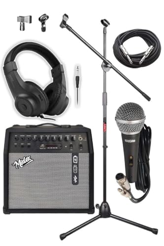 Midex MGA-50-PAK Elektro Gitar Amfisi 50 Watt USB Bluetooth Şarjlı 4 girişli (Mikrofon Kulaklık Stand Kablo)