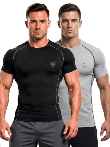Image of CHKOKKO Men's Compression Gym T-Shirt for Running, Workout, Training, Sports & Activewear | Quick Dry Breathable Stretch Fabric | Body Fit Half Sleeve Athletic Sports Tee for Men