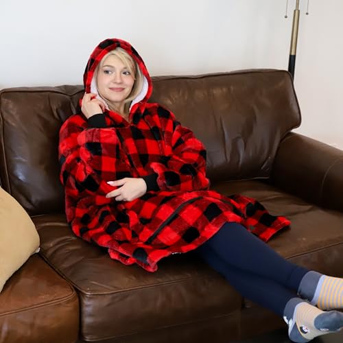 Catalonia Oversized Blanket Hoodie Sweatshirt, Wearable Sherpa Lounging Pullover for Adults Women Men