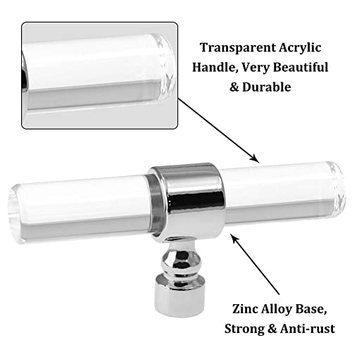 Cionyce 12 Pack Acrylic Cabinet Knobs Silver Drawers Knobs, Clear Single Hole T Bar Cabinet Pulls For Dresser Drawers Kitchen Cabinet, 3.15" Overall Length #TOP4
