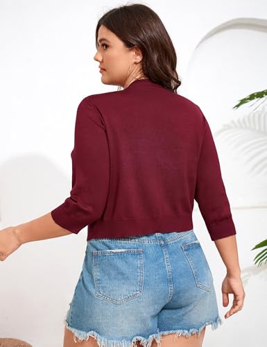 Image of ShopWonder Women's V-Neck Tie Front Shrug 3 /4 Sleeve Rib-Knit Cardigan Sweater Crop Top