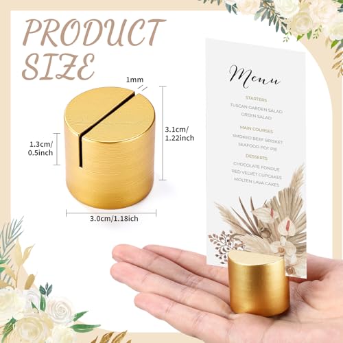 Image of Affrolling 96 Pcs Gold Place Card Holders Wooden Table Number Holders Bulk Mini Cylinder Table Stand for Name Cards Photo Picture Menu Tag Display Wedding Birthday Party Banquet Restaurant