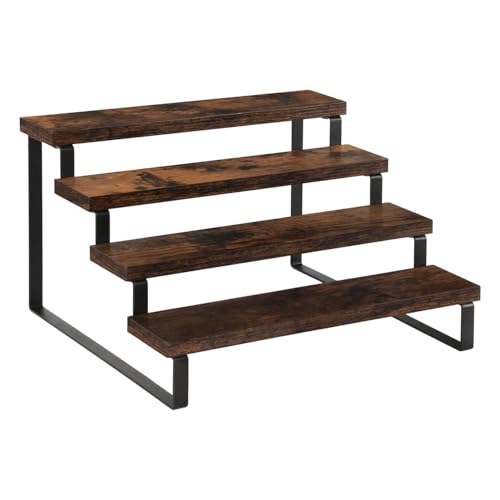 HOOMFIT Wooden Display Riser Stand Organizer Shelf for Perfume Makeup Spice Jars & Collectibles Countertop Display for Kitchen Bathroom Retail Shop with Metal Frame (4 Tier)