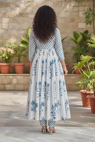 Image of Leriya Fashion Kurta Sets for Woman | Kurti Set for Woman | Anarkali Suit for Women | White Kurta Set for Women with Dupatta | Traditional Anarkali Salwar Suit for Party Outfits Kurtis